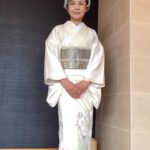 嫁入り支度の44年前の絽の付け下げに最近の帯を合わせて落ち着かせたコーディネート例
