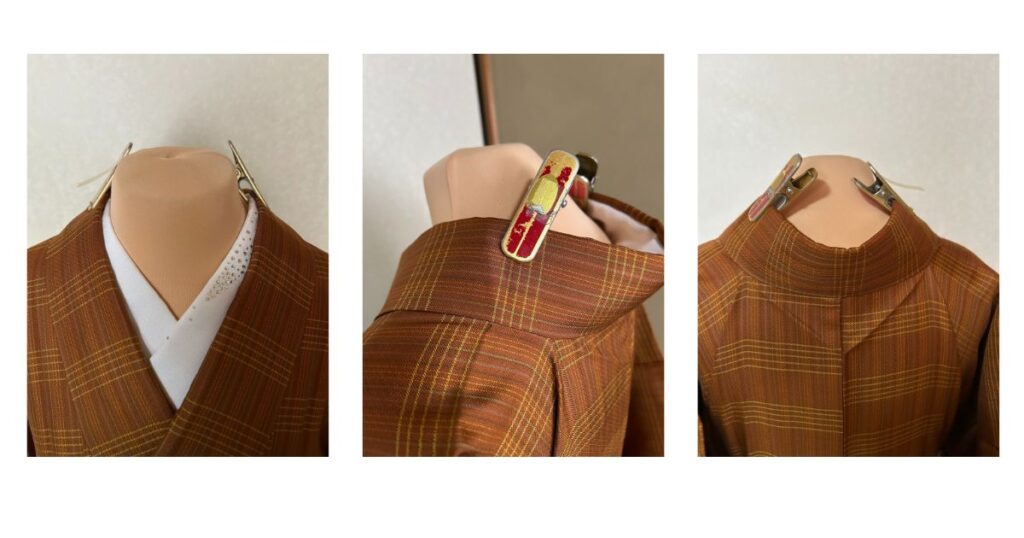 着物クリップで衿元をしっかりこていします