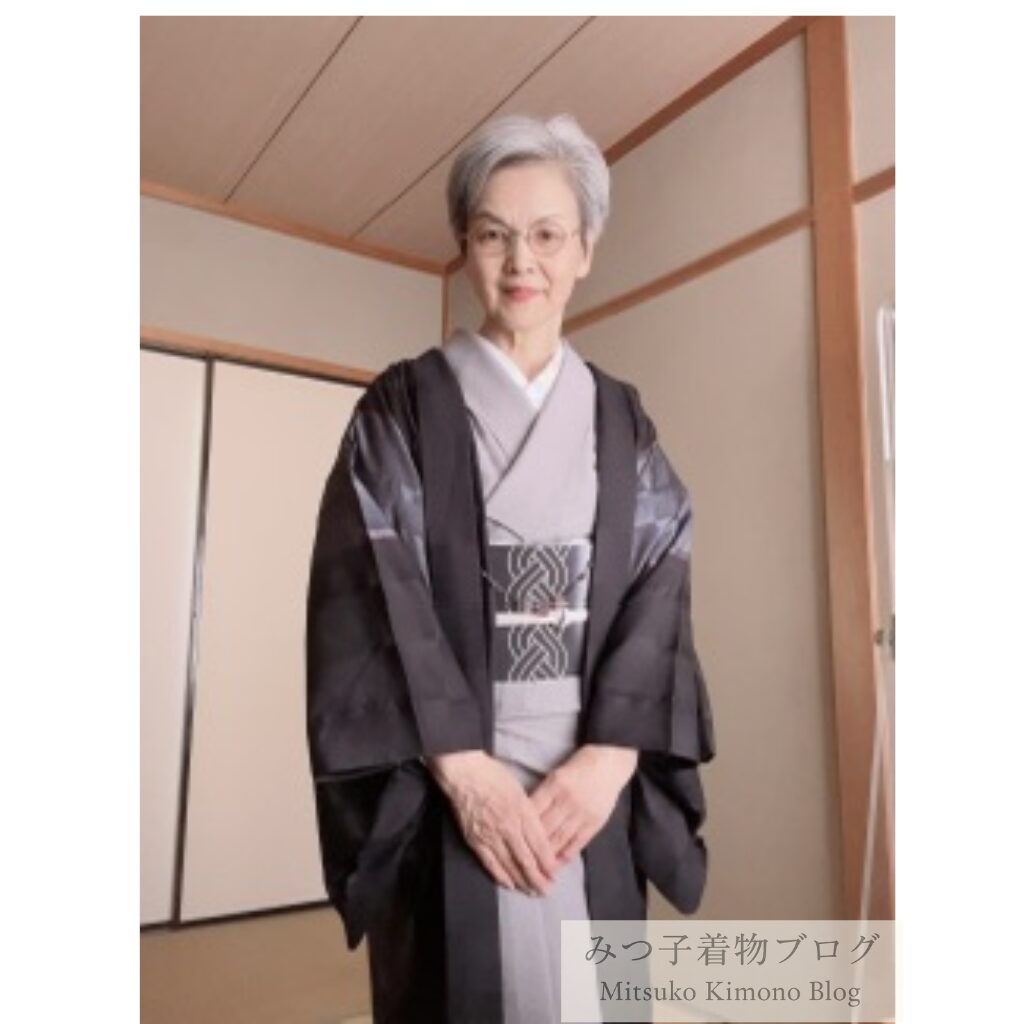 単衣のお召にオールシーズンの帯、お召の羽織り