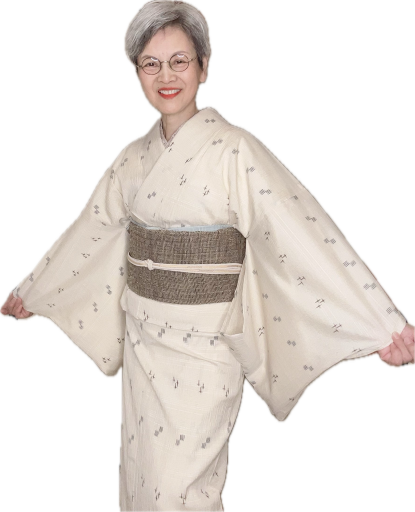 単衣の長井縮着物に苧(からむし)の羅の帯で9月の装い