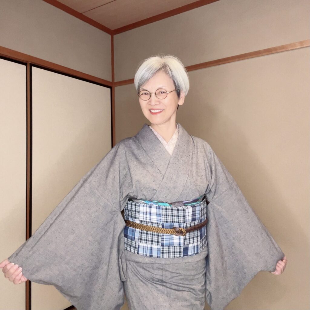 半幅帯を木綿着物に結んで見ました