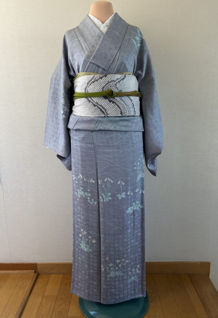 母の単衣の付下げに絞りの帯小物は袷仕様