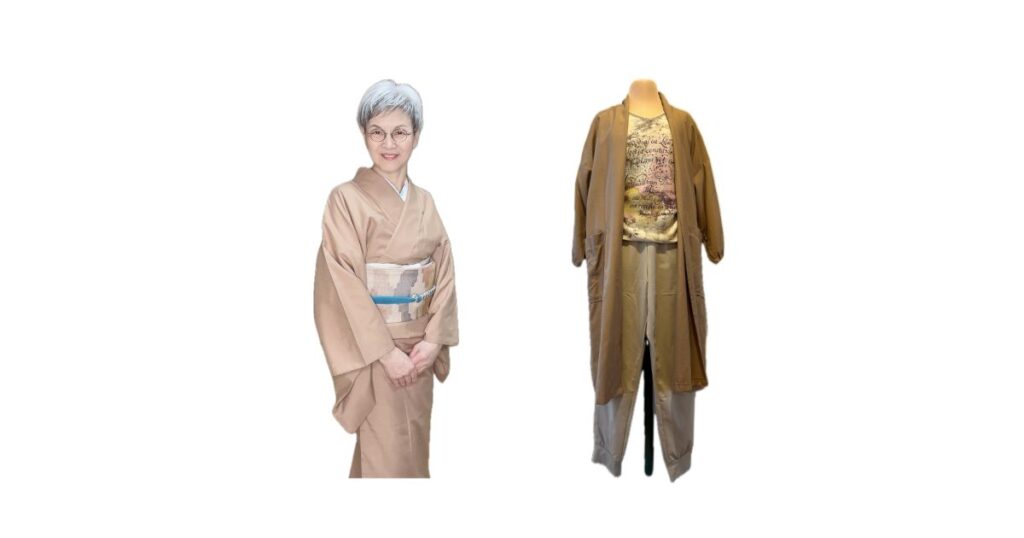 40代の頃に愛用していた結城紬を、60代になってコートに仕立て直し、また大切に着ています。