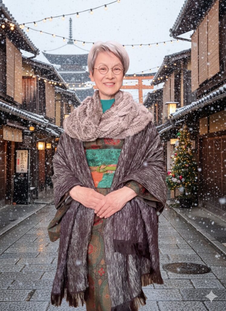 今日のコーデを祇園のクリスマス散策風景にしてみました