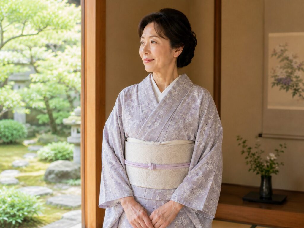 小紋 × すっきりした地紋の洒落袋帯