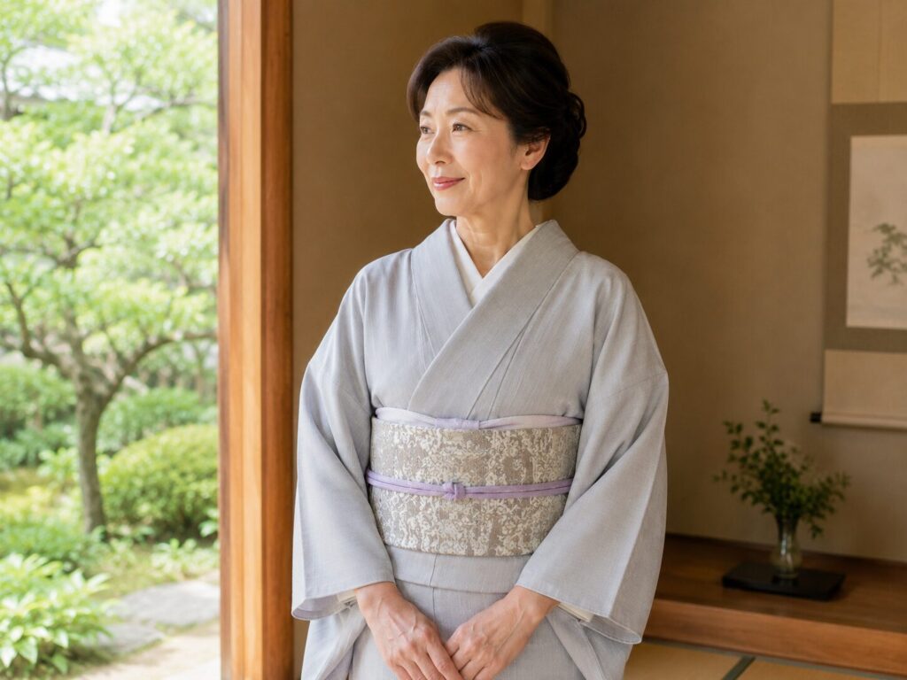 色無地（紋なし）× 織り柄の洒落袋帯