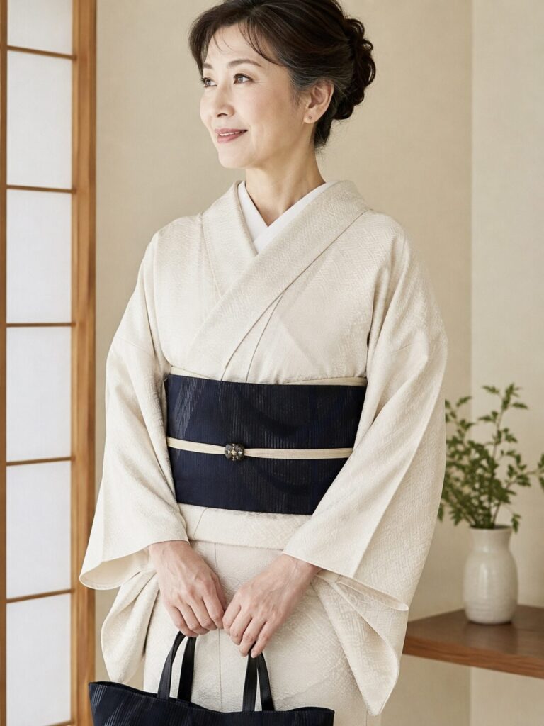 白い着物に合わせた姉の黒い夏帯